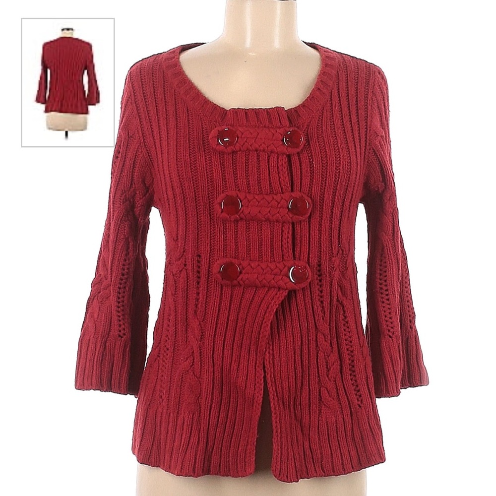 Heather B 3/4 Bell Sleeve Cable Knit Women’s Cardigan Sweater‎ Brick Red XL